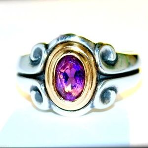 James Avery Amethyst Scroll Ring Gold and Silver 8 Retired